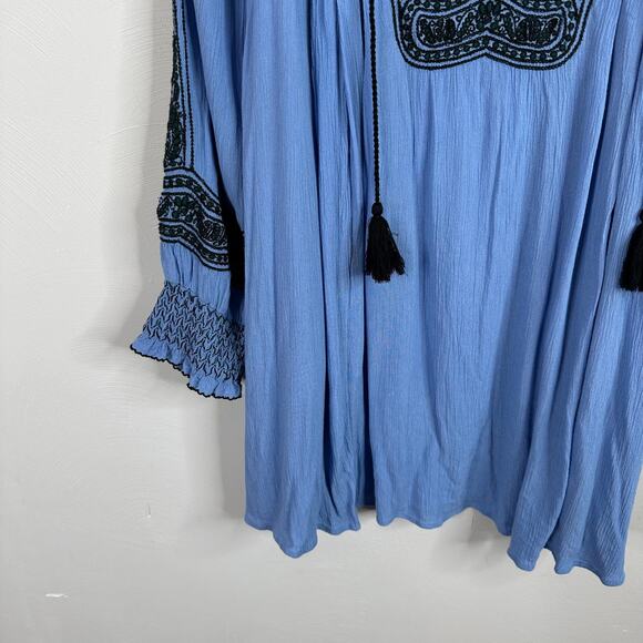 Free People Wind Willow Embroidered V-Neck Mini Dress Blue - Picture 3 of 7